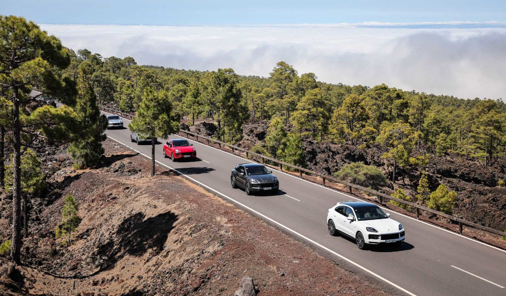 Coches circulando por carretera bordeada de árboles en Tenerife.