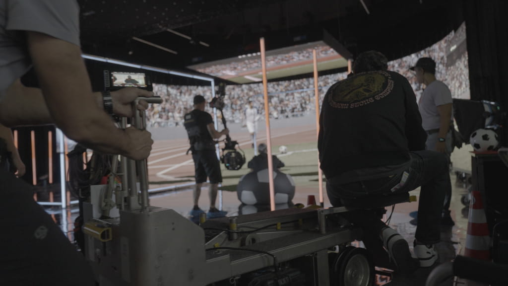 Equipo de filmación en un set deportivo en Tenerife.