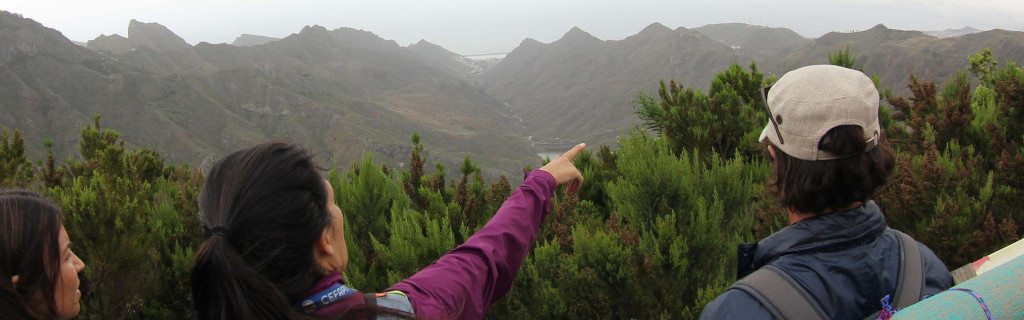 Personas observan el paisaje montañoso en Anaga, Tenerife.