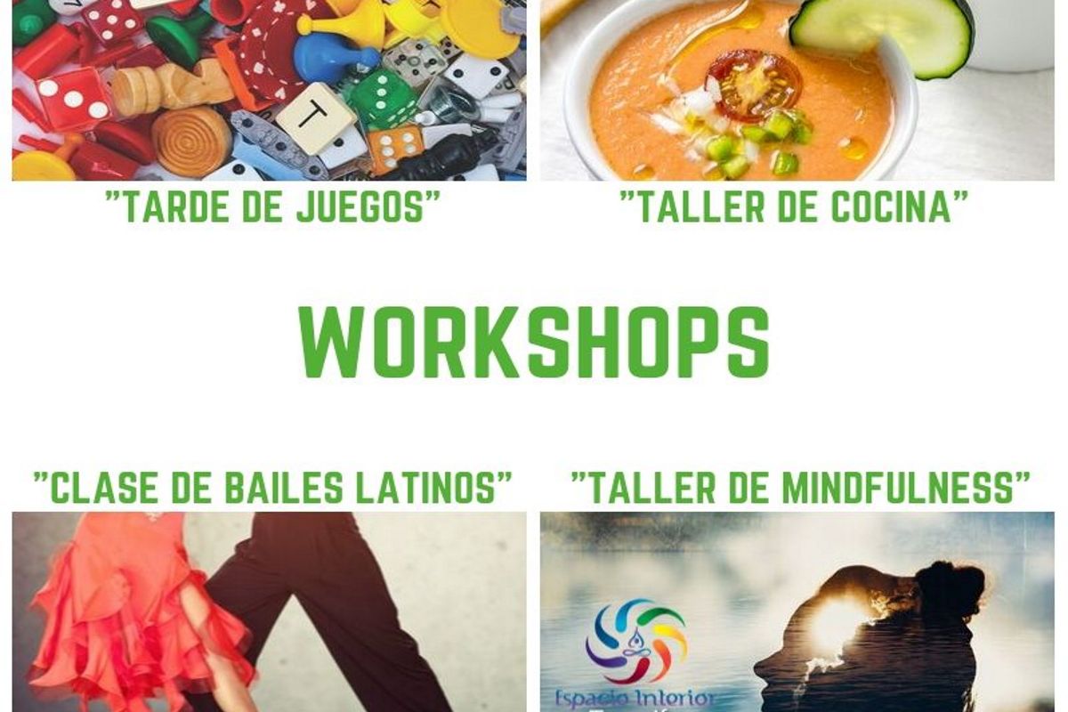 Tarde de juegos, taller de cocina, workshops, clase de bailes latinos, taller de mindfulness en Tenerife.