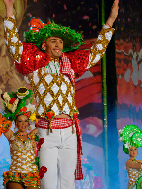 Bailarín con disfraz festivo en el Carnaval de Santa Cruz de Tenerife.