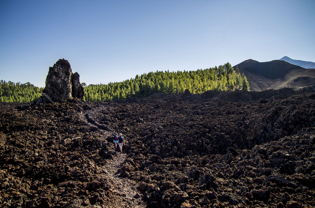 Sendero de lava y rocas volcánicas en el Parque Nacional del Teide, Tenerife.