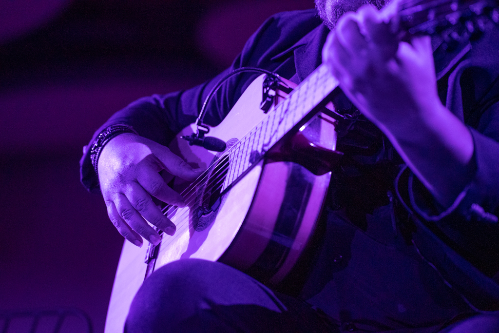 Músico tocando guitarra durante un concierto en Tenerife.